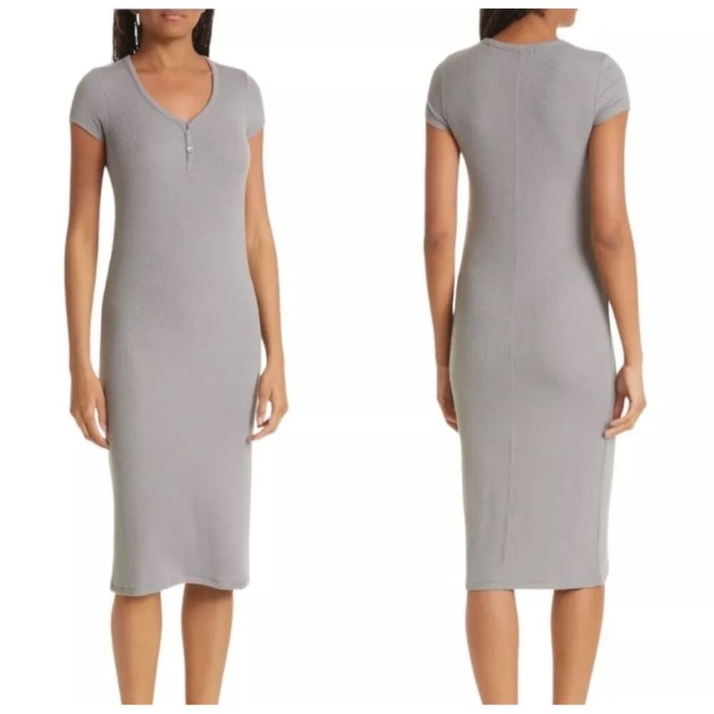 ATM Womens Stretch Short Sleeve Modal Ribbed Midi Dress Size Small